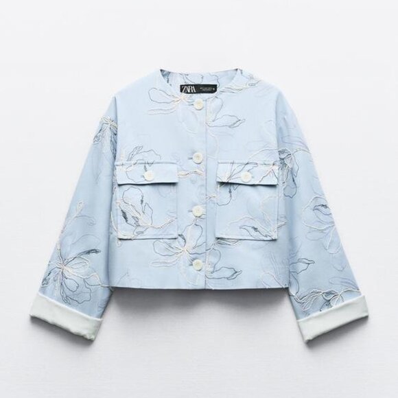 ZARA - Embroidered Round Neck Crop Jacket - L - Picture 9 of 13